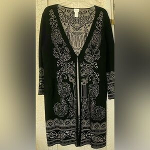 Chicos 2P Large Black & Gold Metallic Sweater Open Cardigan Long Line Beautiful